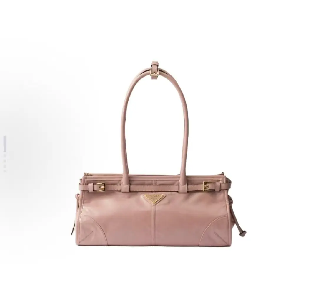 Pre-owned PRADA calfskin Clutches & Wristlets Bonnie Soft Lux Series Calf Leather Shoulder Handbag Medium Size Lily of the Valley Color