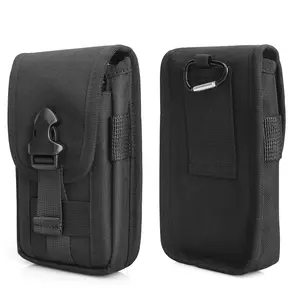 Vertical Insert Buckle Oxford Cloth Tactical Cell Phone Case for Men 7.5 Inches and Below Dual Phone Case for Work Hiking Camping with Belt Circle, Adjustable Waistband Bag Travel Essentials