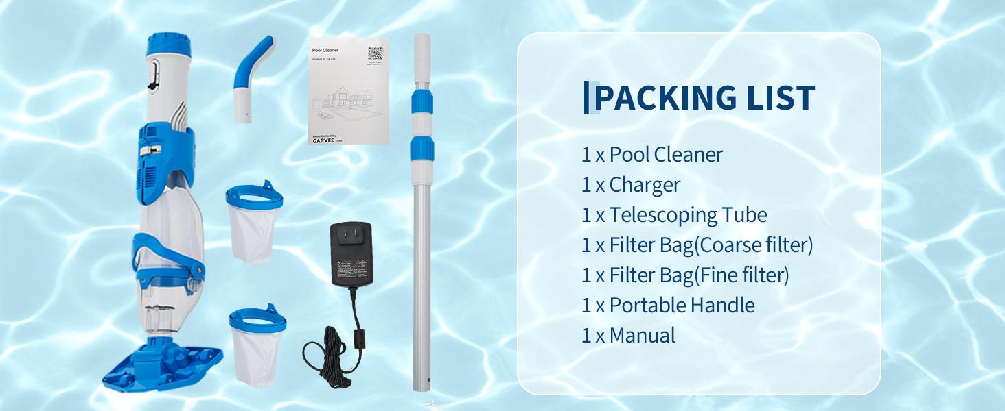 Handheld Rechargeable Cordless Pool Vacuum, 18.5 GPM Strong Suction & 60 Min Runtime, with Telescopic Pole for Above Ground/Inground Pools, Hot Tubs & Spas