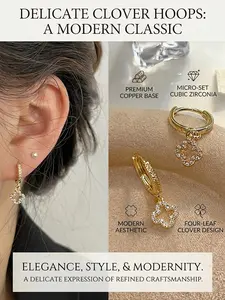 1 pair of earrings, intricately designed with full diamonds, hollowed-out craftsmanship, and vintage green oil four-leaf clover motifs. Featuring a drip-painting technique, these elegant French bling bling earrings are perfect for daily wear, gifting, wed