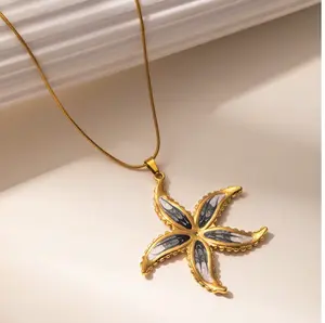 N295- 316L Stainless Steel Exquisite Enamel Color Flower Starfish Ocean Necklace!