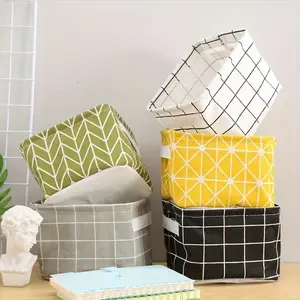1pc Stylish Fabric Canvas Shelf Baskets - Versatile Stacking Storage Containers for Desk Organization, Dorm Room Essentials, and Cosmetic Storage - Soft, Breathable, and Collapsible Undergarment, Sock, and Bra Organizer with Laundry Basket Functional