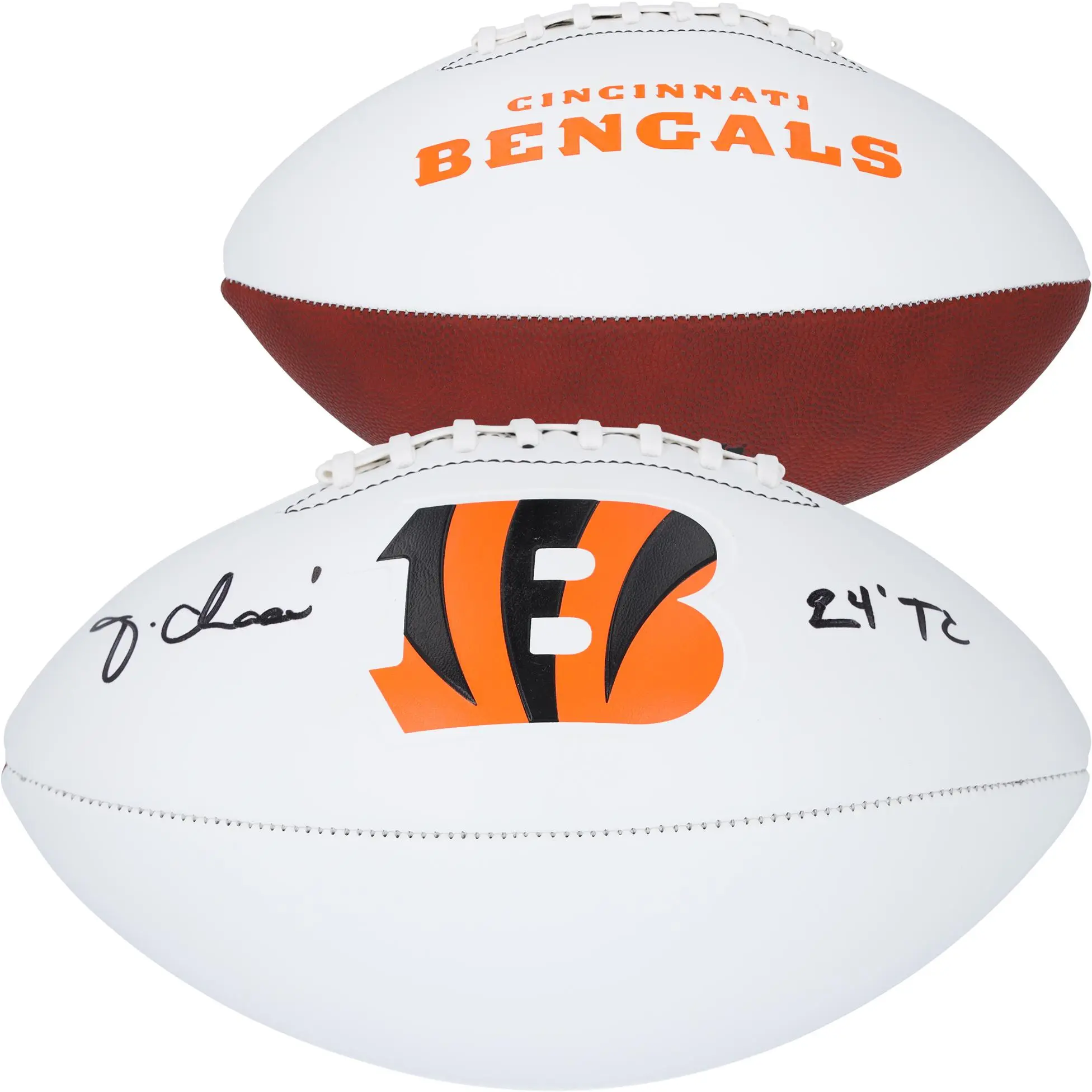 Ja'Marr Chase Cincinnati Bengals Autographed Franklin White Panel Football with "2024 TC" Inscription - Fanatics Authentic Certified