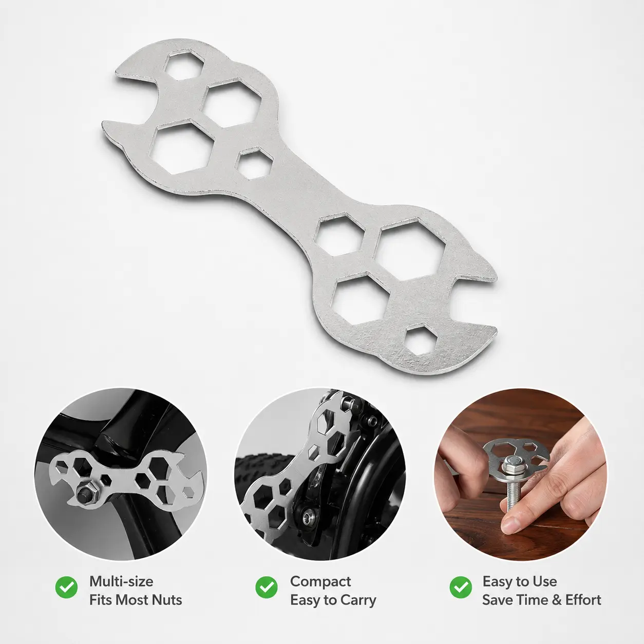 1 Count Multi-functional Wrench, Portable Metal Multiple Hex Holes Tool for Bicycle Repair and Daily Household Maintenance
