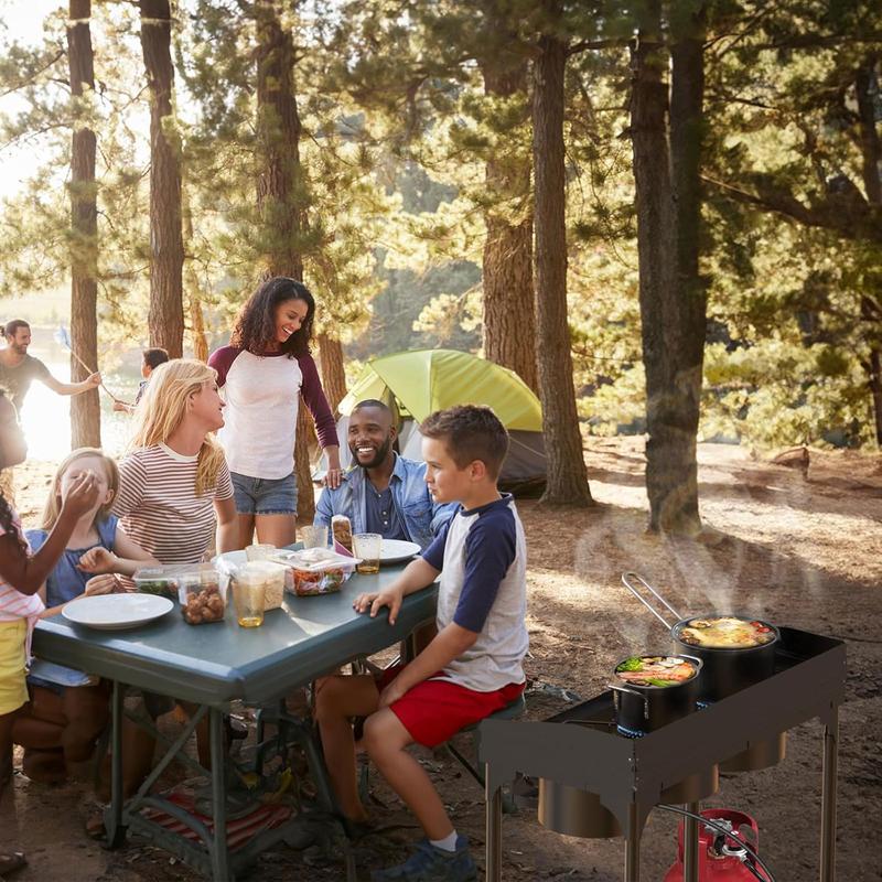 3 Burner Outdoor Propane Gas Stove with Regulator, Windpanel & Carrying Bag, 150,000 BTU Powerful Stand Cooker for Backyard Cooking Camping Home Brewing Canning Turkey Frying