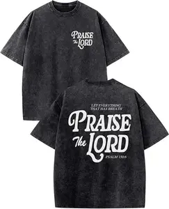 Christian Jesus Loves You Shirts for Men Religious Oversized Graphic Tees Jesus Faith Acid Wash T Shirt God Top