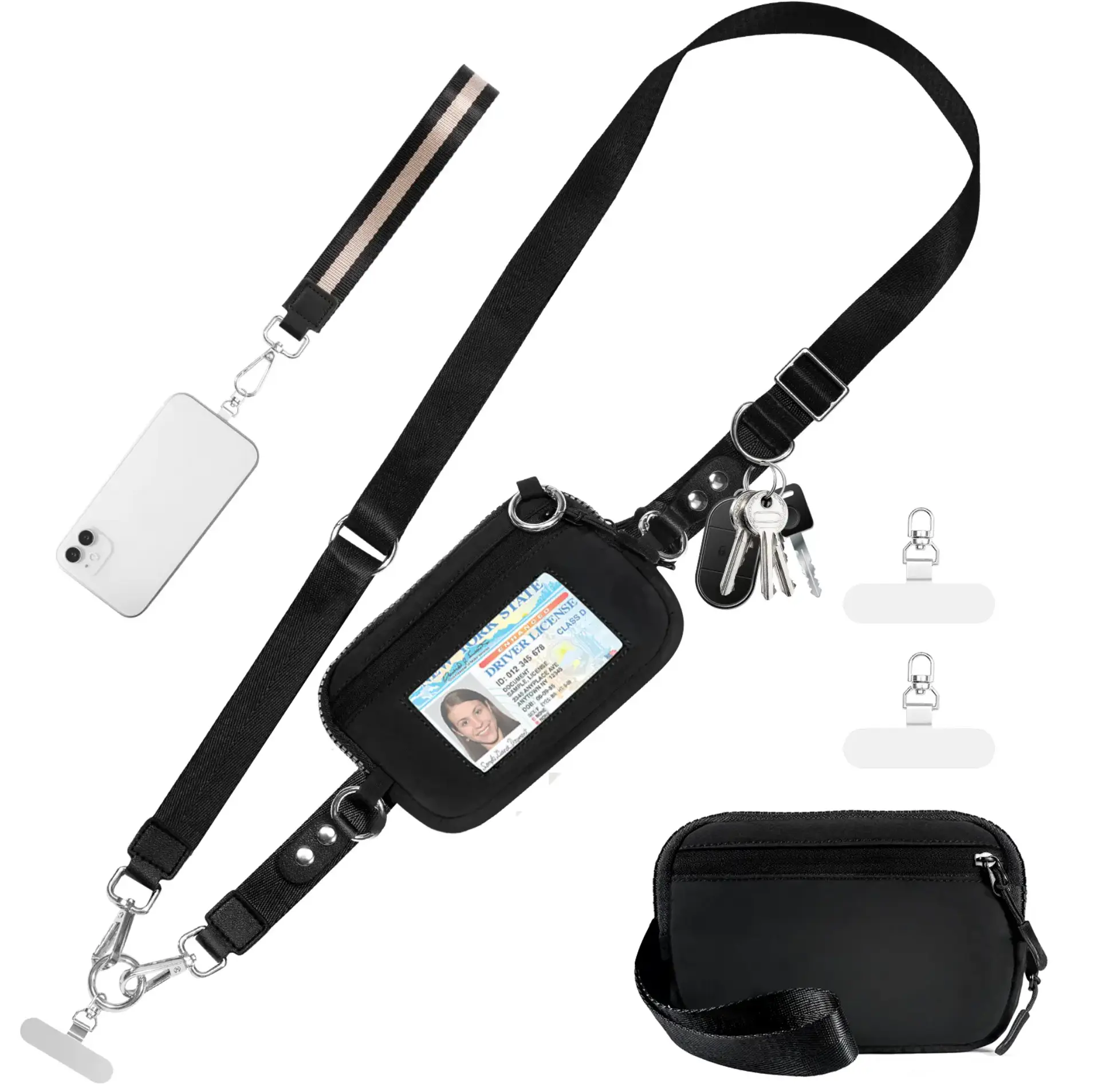 3-in-1 Cell Phone Crossbody Strap, Detachable RFID Blocking Wallet With ID Window, Adjustable Lanyard With Keychain For Travel Daily Errands