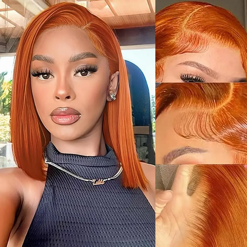 [NEW COLOR] NC HAIR Wear And Go Ginger Orange Bob Wig Glueless Human Hair Wig 13x4 HD Lace Short Straight Bob Wig Summer Look