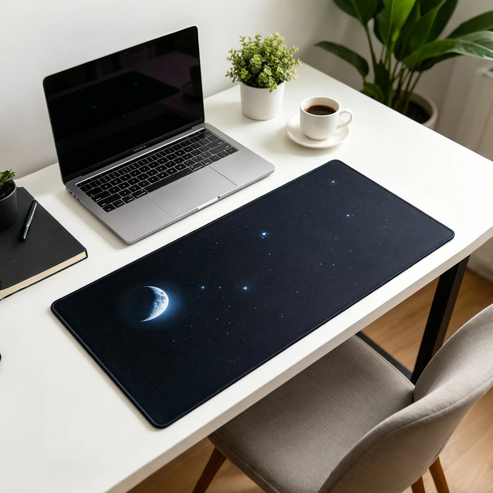 XXL Gaming Mousepad - Large Computer Pad, Universal Mouse Pad, Moonlight Night Sky Design, 31.1x15.7in Non-Slip Rubber Base, Stitched Edges, Thick Cloth Surface for Gamers, Office PC Laptop Keyboard Protection