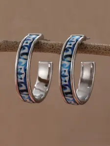 Vintage Enamel Flower Design Blue Round Earrings, Ethnic Style Handmade Jewelry, Perfect for Travel, Vacation, Daily Wear, Formal Occasions