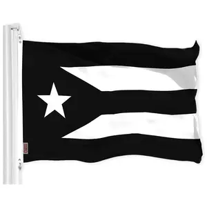 G128 Puerto Rico Black and White Puerto Rican PR Flag | 3x5 Ft | LiteWeave Pro Series Printed 150D Polyester | Indoor/Outdoor, Vibrant Colors, Brass Grommets