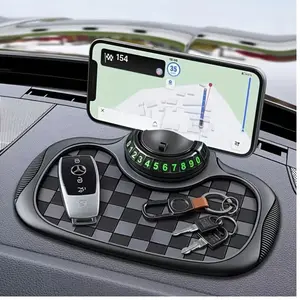 Multifunctional Non-slip Car Dashboard Cushion With Rotating Mobile Phone Holder, Large-capacity Glasses And Key Storage, Heat-resistant Silicone, Lattice Design, Suitable For All Vehicles, Car Mobile Phone Holder, Modern Dashboard Accessories