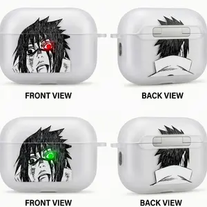 Sasuke Uchiha Anime AirPods Case with Keychain, Frosted PC Protective Cover for AirPods Pro, Naruto Manga Earbuds Case Gift for Him Her