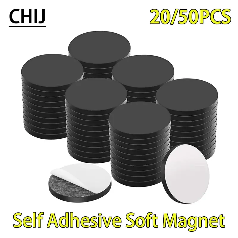 20/50PCS Magnetic Sheets Round Self Adhesive Magnet Office Refrigerator Flexible Magnetic Sticky Stickers For Home