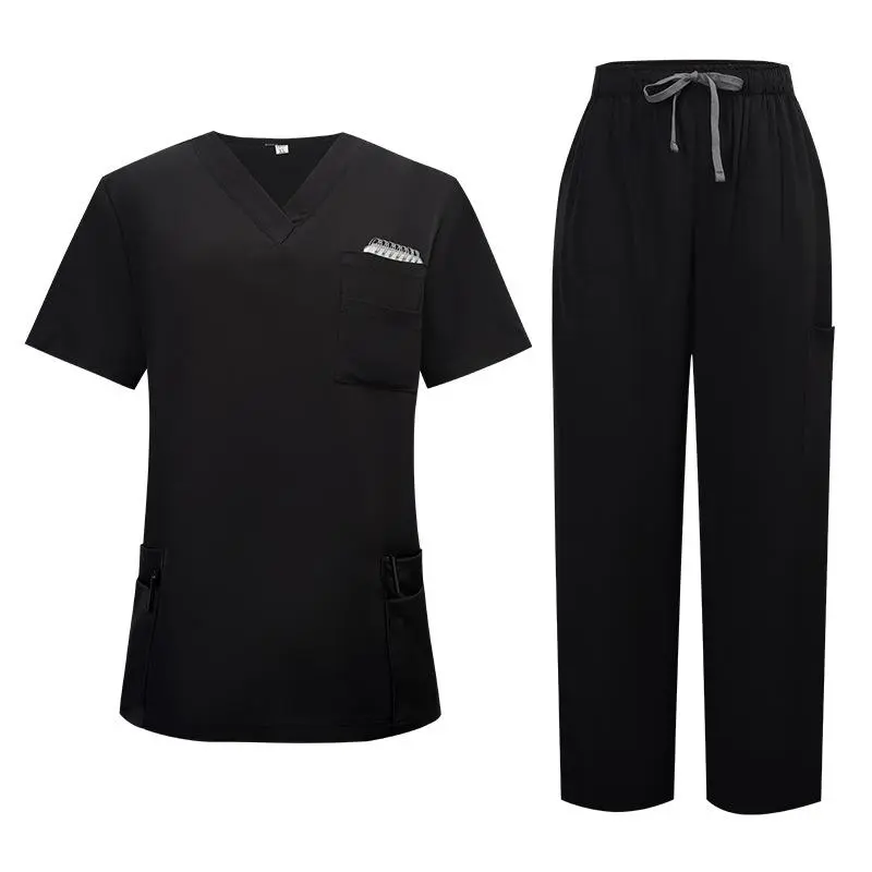 ightweight Women's Medical Scrub Set, V-Neck Short Sleeve Scrub Top & Drawstring Straight Pants, Multi Pockets Nursing Uniform for Nurse, Dental, SPA