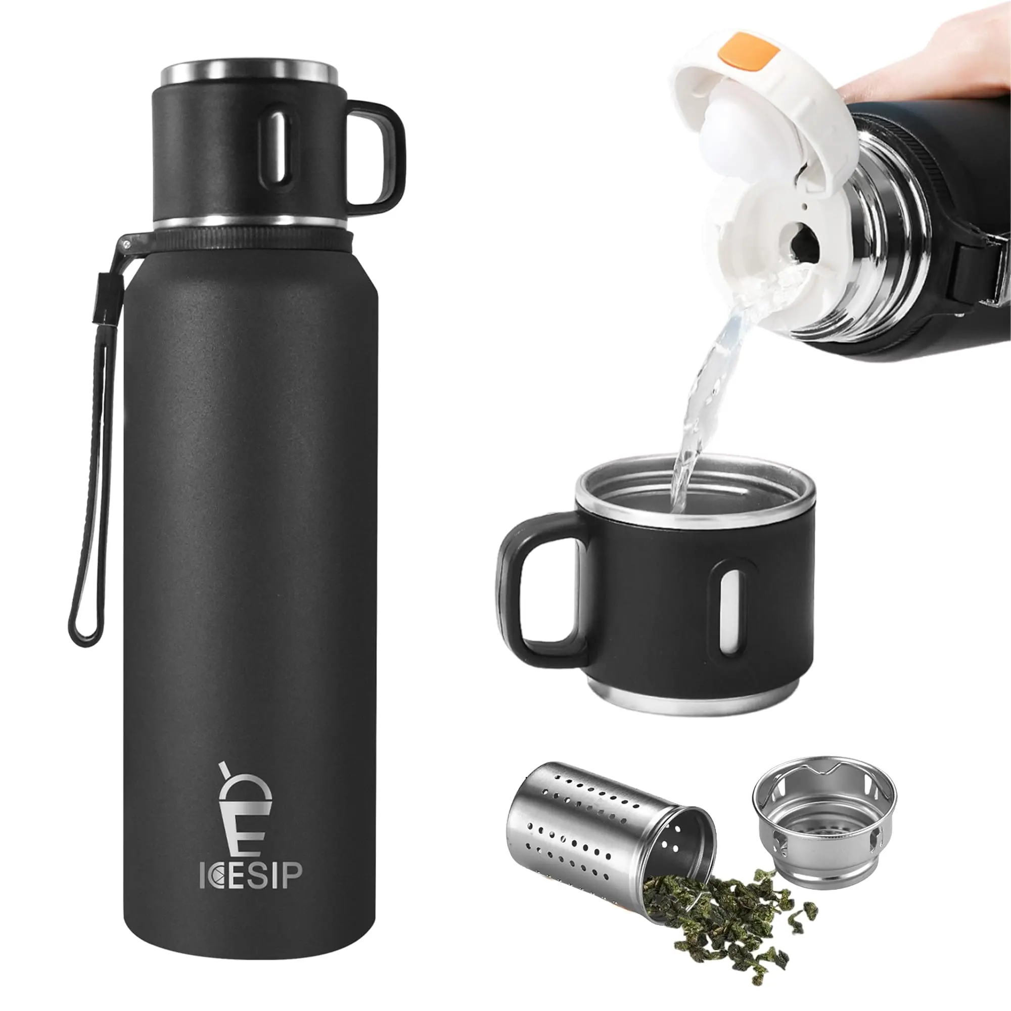 Stainless Steel Insulated Bottle, 27oz with cup Vacuum Insulated Water Bottle, Thermo for Hot Drinks/Cold Drinks,24-Hr Insulation Commute, Travel