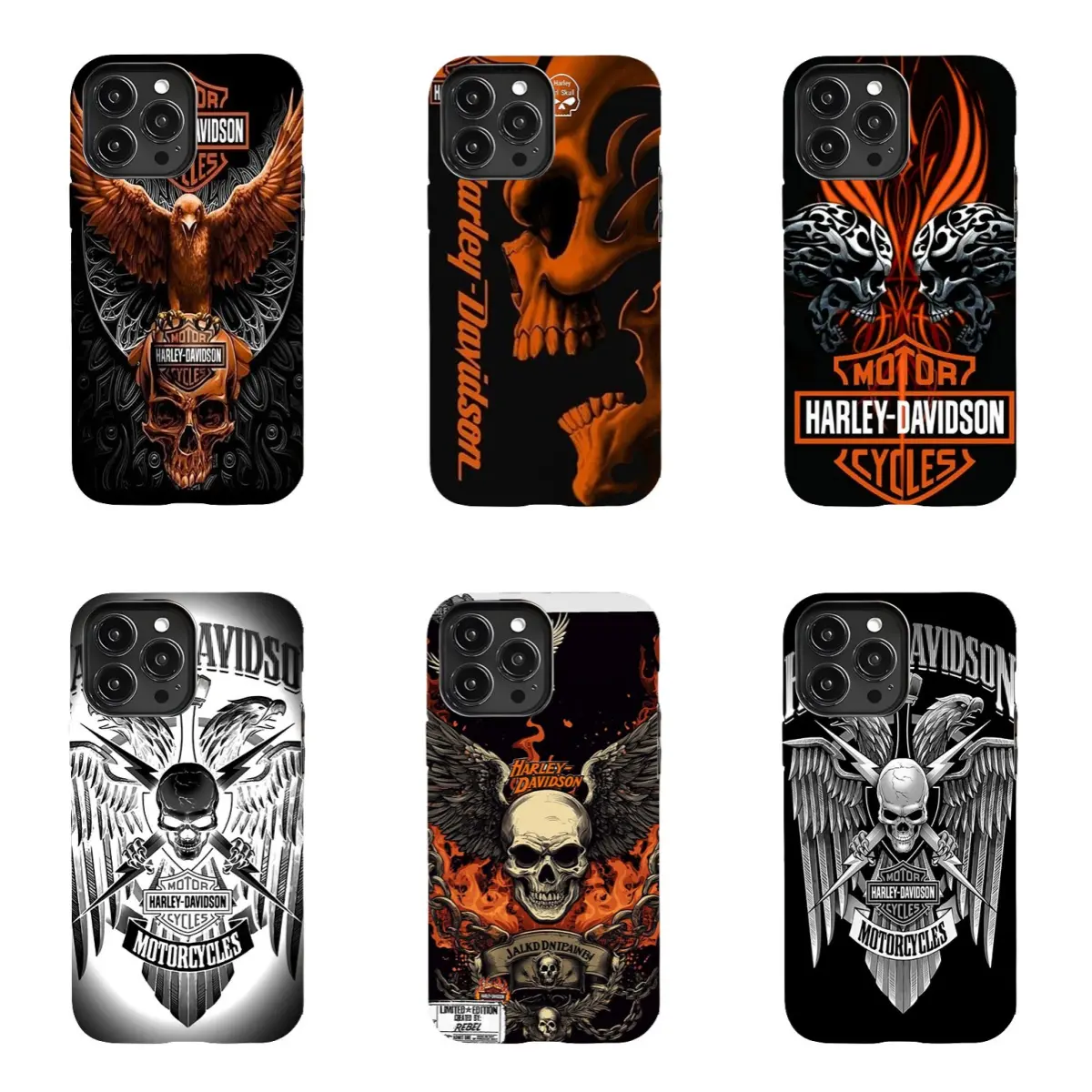 Harley-Style Motorcycle-Themed Phone Case — Featuring Skull, Wing, and Flame Motifs; Drop-Resistant & Shockproof Protective Cover, Compatible with iPhone 11–17 Pro Max/Plus Series and Samsung Galaxy S23– Series.