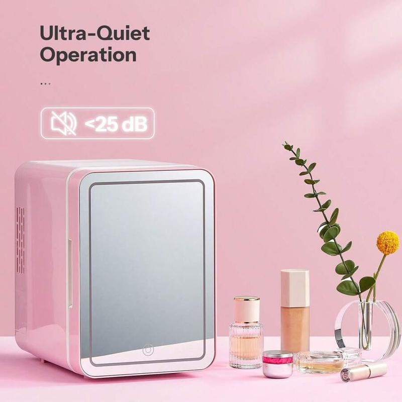 Yabano Skincare Fridge, Mini Fridge With Dimmable LED Morror, 4L Makeup Fridge For Bedroom, Car, Office & Dorm, Cooler & Warmer, Portable Small Refrigerator For Cosmetics, Skin Care And Food, Pink