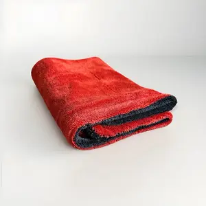 Plush Drying Towel - Red and Black Color Scheme - Soft and Practical Design