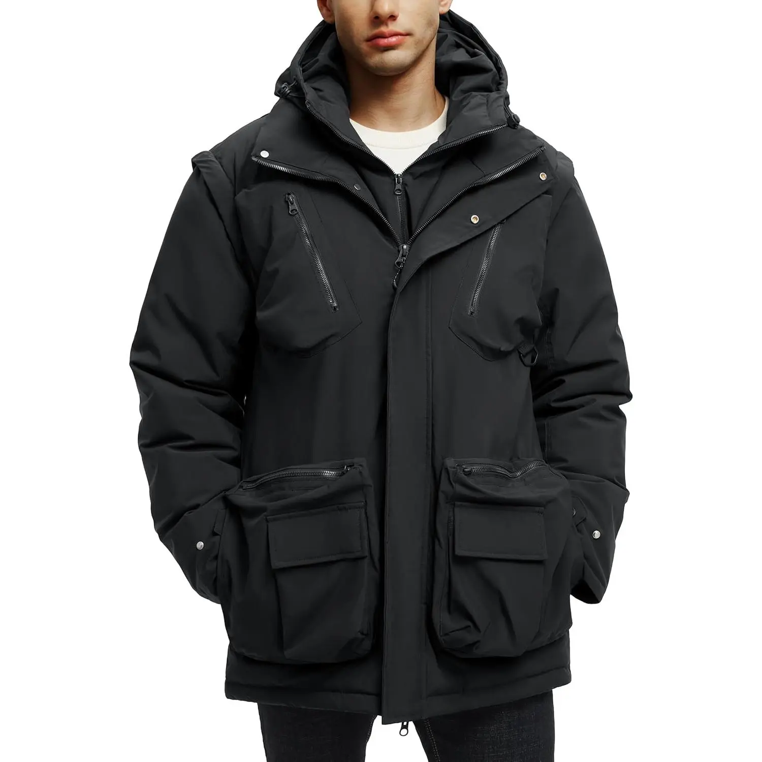 Men's Winter Menswear Parka - Warm, Water-Resistant, Insulated Hooded Windbreaker with Removable Hood and Pocket