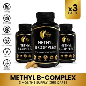 3 Bottles of Coco March N.M.D B-Complex Activated (Methyl B) Wellness Supplement, Adult Dietary Supplement Edible - 360 Capsules per Pack Gluten Free Vitamins High Dose Vitamin