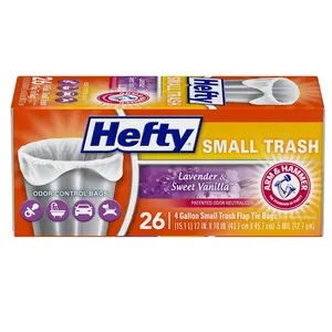 Hefty Small Trash Bags, Flap Tie, Lavender & Sweet Vanilla Scent, 4 Gallon, 26 Count