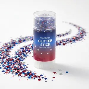 4th of July Non-Toxic Hexagon Starlight Glitter Stick - Shimmering Body & Hair Makeup, Red White Blue Decoration for Independence Day Party, Holiday Look