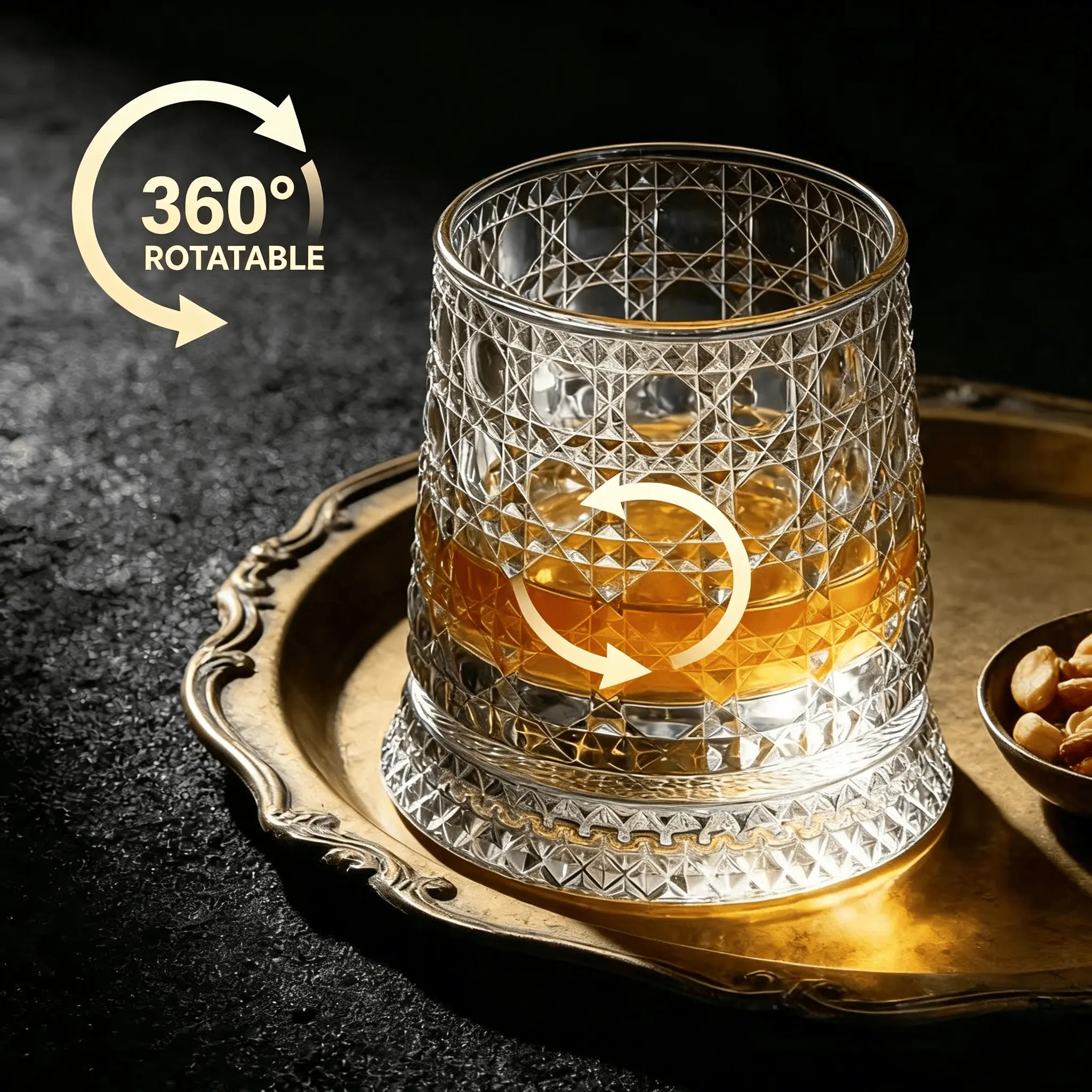 Luxury 360° Spinning Crystal Glass – Star-Cut Stress Relief Whiskey & Wine Glass, Elegant European Barware Gift，Rotating Glass Cup Spinning Glass Cup   Elegant European Luxury Whiskey & Wine Tumbler, Anti-Stress Spinning Barware