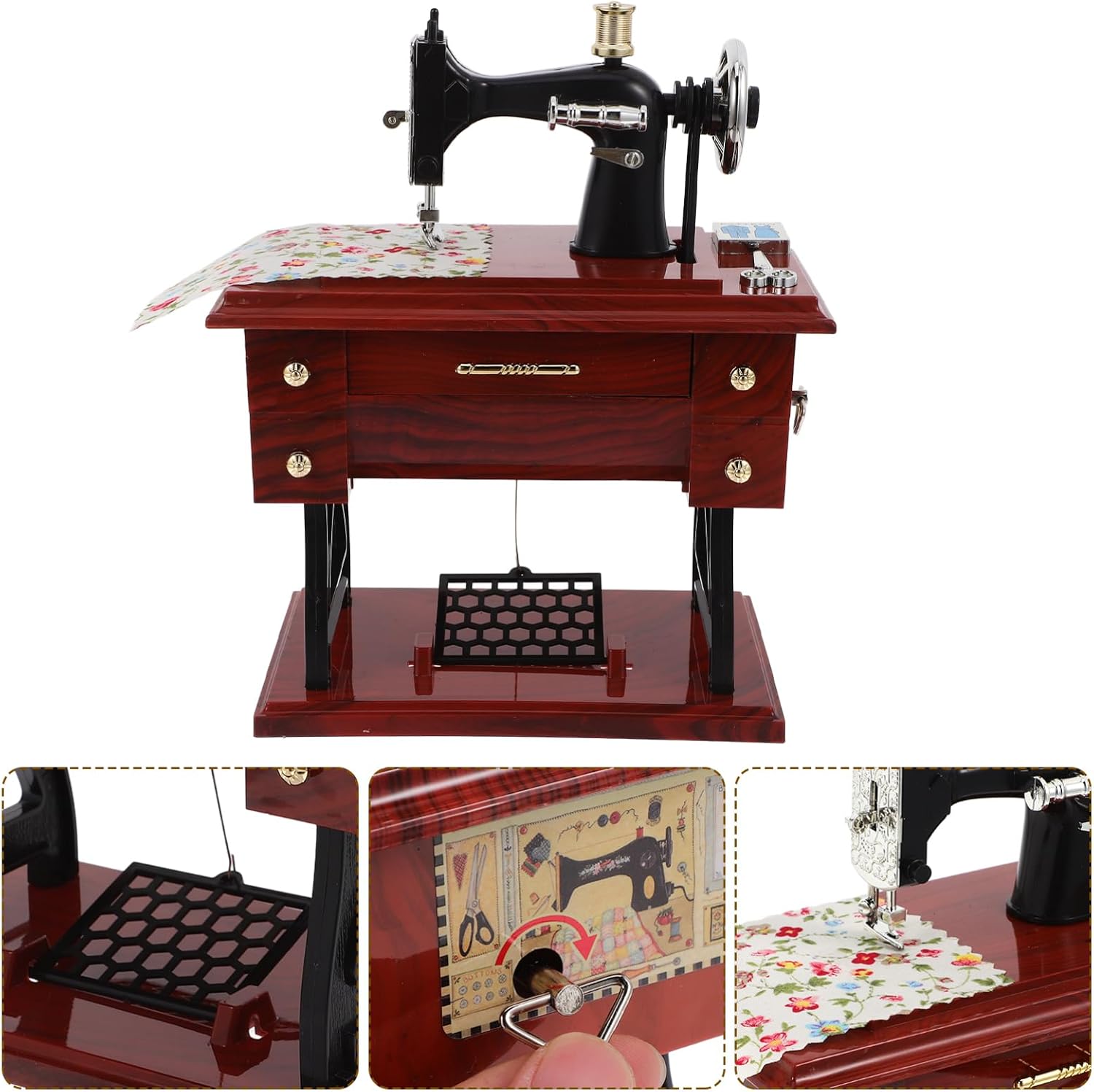 Sewing Machine Mini Music Box,Vintage Sewing Music Box Clockwork Vintage Musical Classical Desk Decor Home Crafts Table Desk Decoration