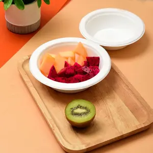 Biodegradable Disposable Paper Bowls for Food Service — Dinner/BBQ Bowls, Food-Grade, Thickened, Made from Sugarcane Bagasse (Residue), Household & Commercial Use, 50 Pieces, Compostable, Durable, Convenient