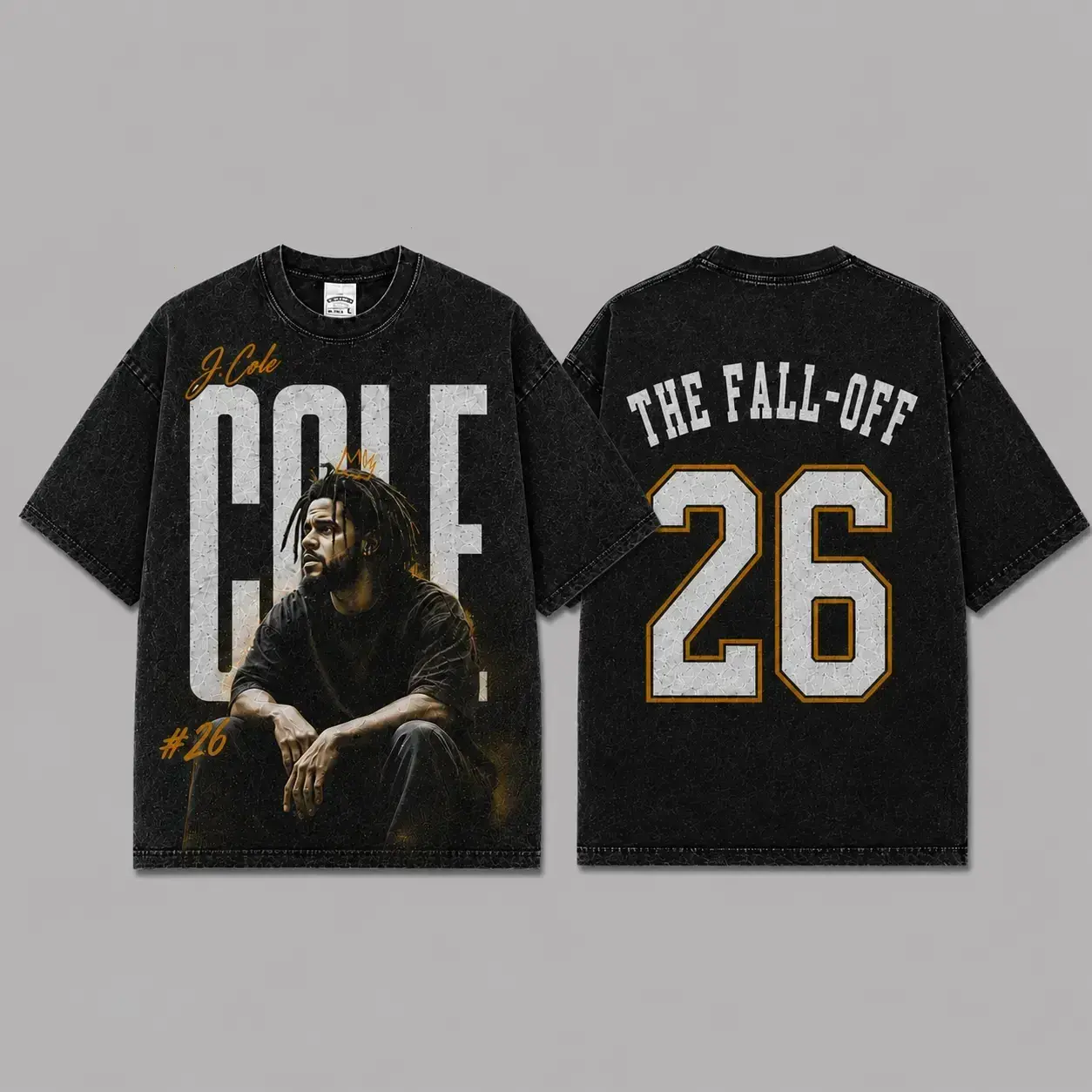 Ver 8 J Cole The Fall Off 2026 Acid Washed Unisex Oversized Premium Cotton T-Shirt, Vintage Music Merch T-Shirt, Music Rap Style, New Album Gift For Fans