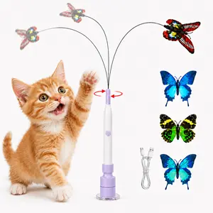 Spinning Butterfly Cat Toy with Suction Cup – Rechargeable Electric Touch-Activated Cat Teaser, Hands-Free Self-Play & Handheld Modes, Auto Sleep, Interactive Wand Toy for Indoor Cats Kittens, Purple