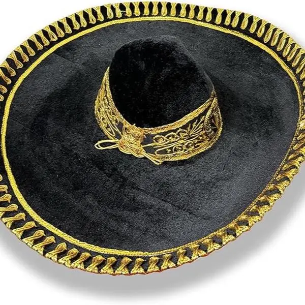 Sombrero Black with Gold Embroidery and Fringe Trim for Festive Outfits