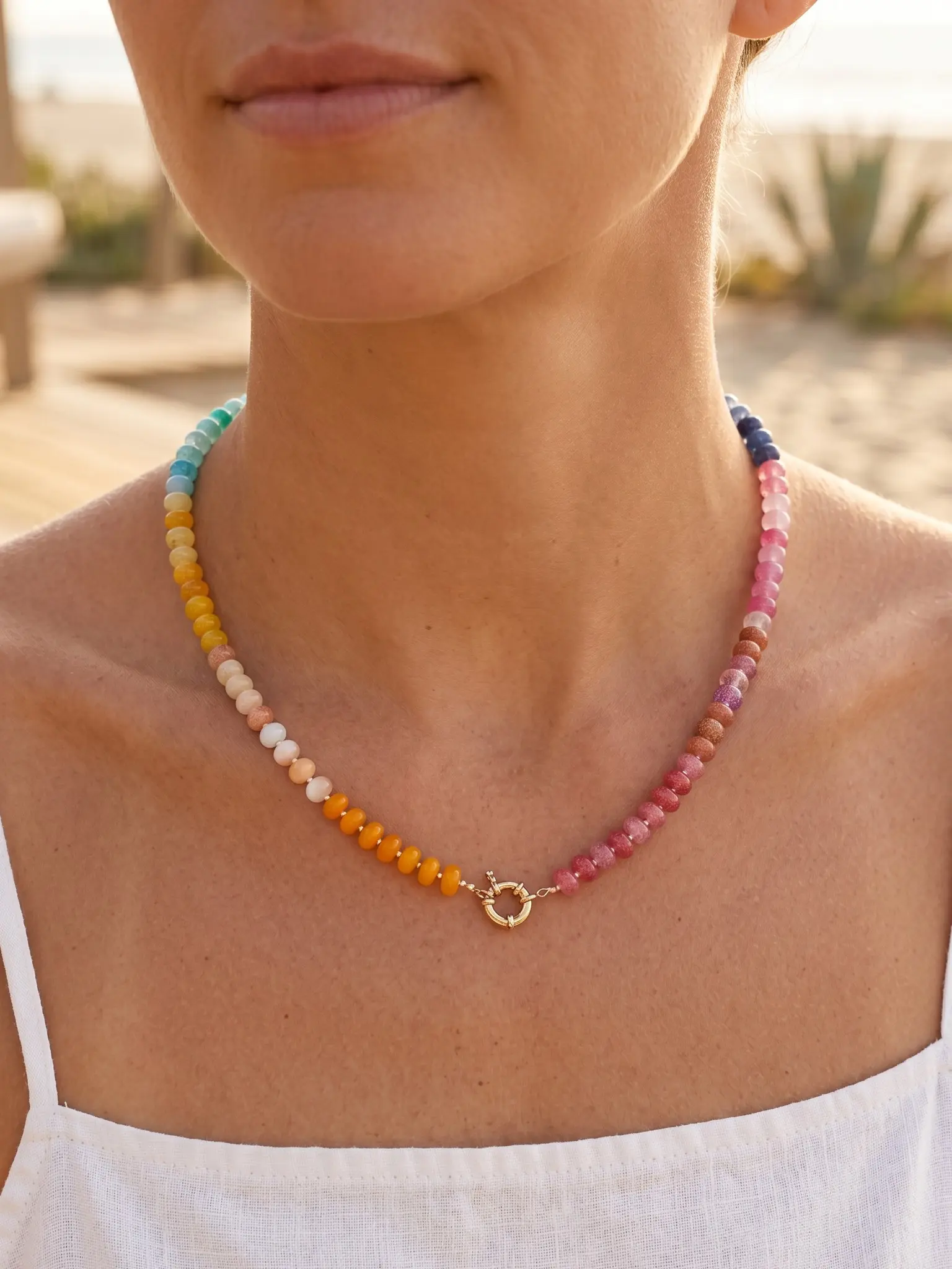 Elegant Women's Beaded Trendy Necklace, Bohemian Colorful Jewelry, Handmade Natural Stone Beach Summer Accessory, Perfect Gift for Her