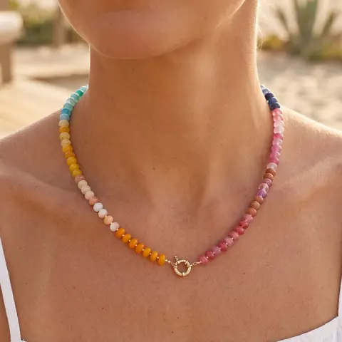 Elegant Women's Beaded Trendy Necklace, Bohemian Colorful Jewelry, Handmade Natural Stone Beach Summer Accessory, Perfect Gift for Her