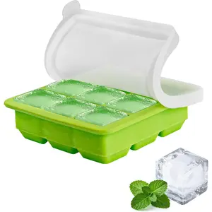 Silicone Ice Cube Tray with Lid,9 X 1.3inch Square Ice Cubes Maker,Small Ice Trays for Freezer,Ice Cube Trays for Mini Fridge Freezer with Cover,for Baby Food, Cocktail,Coffee,Drinks Utensils Circle