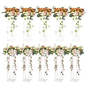 VEVOR 10PCS 23.6inch High Wedding Flower Stand, With Acrylic Laminate, Acrylic Vase Column Geometric Centerpiece Stands, Floral Display Rack for T-Stage Events Reception, Party Decoration Home