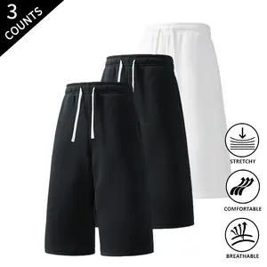 3-Pack Summer Vibes Men’s 7/8 Length Elastic Drawstring Oversized Stretch Breathable Gym Training Running Cropped Pants