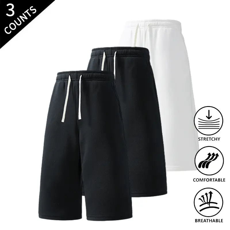 3-Pack Summer Vibes Men’s 7/8 Length Elastic Drawstring Oversized Stretch Breathable Gym Training Running Cropped Pants