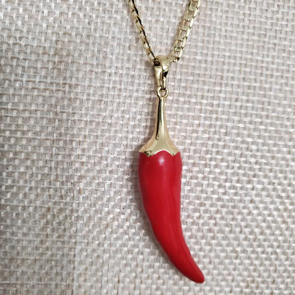 Thin Cuban Chain with Red Chili Pendant - 20-in Length