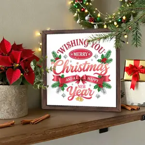 Christmas Decor, Wooden Picture Frame with Bow Design, 8x8 Inch Desktop & Wall Hanging Decoration, Perfect Gift for Sisters