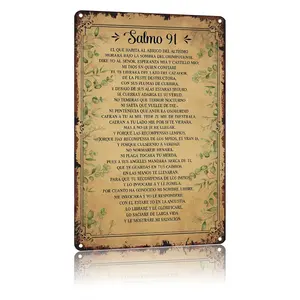 Vintage Vintage Spanish Psalm 91 Metal Sign Poster Funny Metal Sign Aluminum 8x12inch For Bathroom Bedroom Living Room Wall Decor
