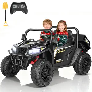 FUNTOK 24V Ride On UTV for Kids, 2 Seater Electric Dump Truck with Remote Control, 4x200W Motor, 4WD/2WD, Max 5 MPH, LED Lights, Music, Bluetooth, Perfect Gift for Boys & Girls