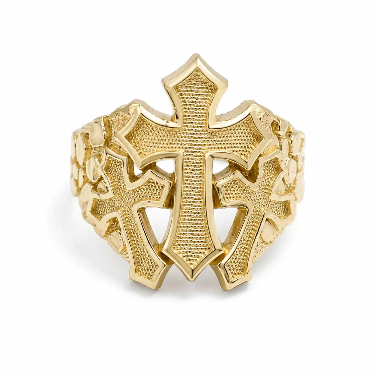 Cross Nugget Ring 10k Gold Finish
