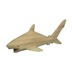 Hand Carved 8 Inch Great White Shark Wooden Sculpture – Nautical Coastal Ocean Decor, Artisan Natural Wood Figurine, Marine Life Tabletop Accent, Eco-Friendly Unique Gift, Beach Home Art Statue