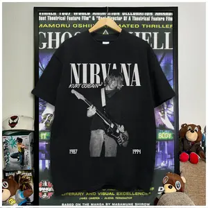 Cobain Vintage Graphic Print Men's Round Neck Tee, Casual Short Sleeve T-shirt for Summer, Fashion Men's Top for Daily Wear Menswear Tshirt Streetwear Crewneck Tropical Black Shortsleeve