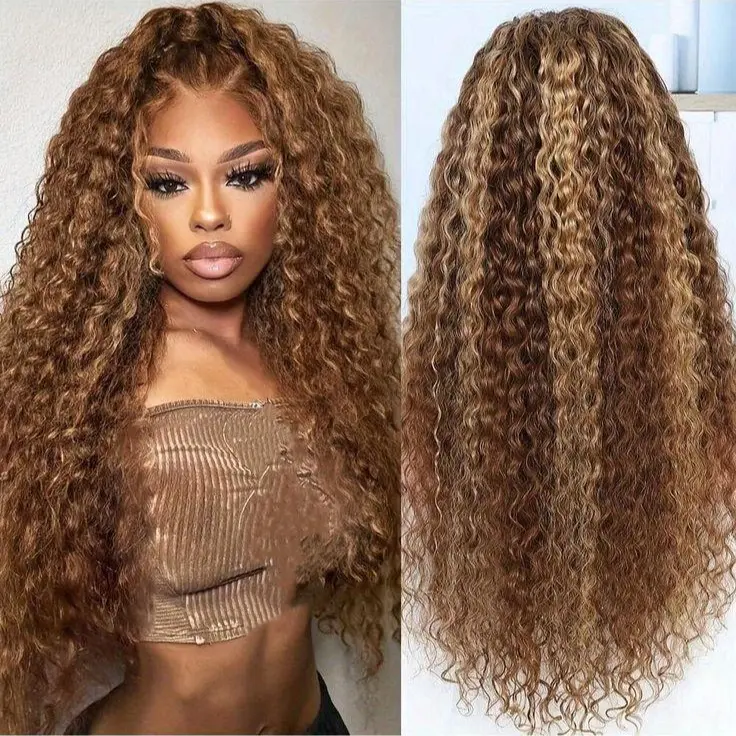 Women's Highlight Ombre P4/27 Colored Human Hair Lace Front Wig, 13x4 HD Lace Frontal, 180% Density Deep Wave Glueless Pre-Plucked Body Wavy Wig, Body Wavy Wigs