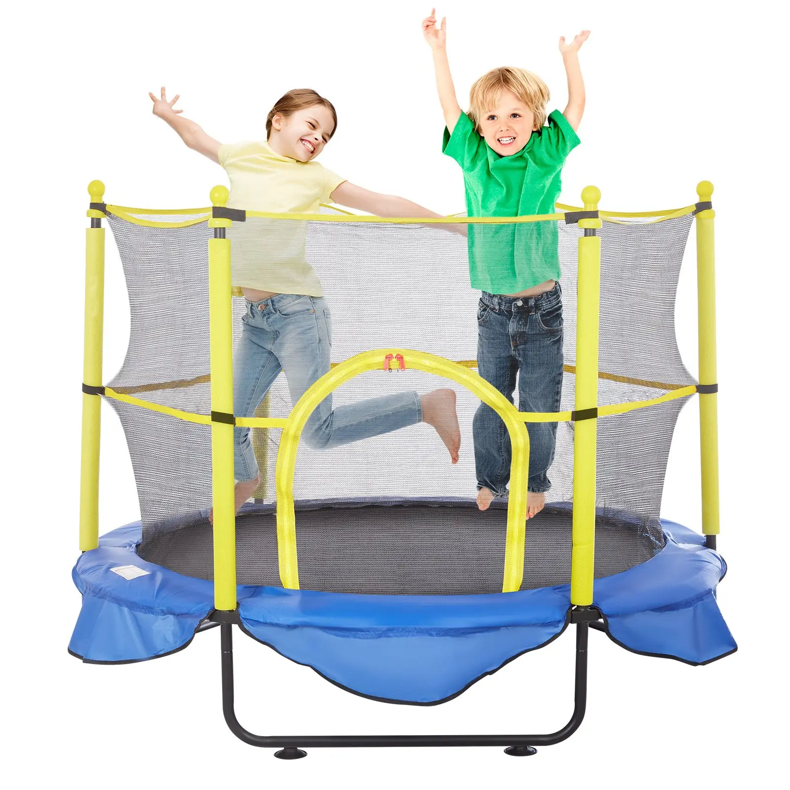 【summerfinds】VEVOR 5FT Trampoline for Kids, 60" Indoor Outdoor Trampoline with Safety Enclosure Net, Basketball Hoop and Ocean Balls, Mini Toddler Recreational Trampoline Birthday Gifts for 3+ Years Kids