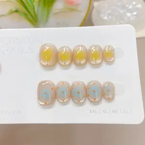 Salt Cheese Cookie Nail Art, Handmade Blue Duo Polish, Polka Dot Press-On Nails for Girls, Perfect for Dates & Parties