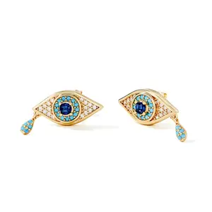 Cicy Bell Women's Evil Eye 18k Gold Plated Earrings Cubic Zirconia Turquoise Stud Earrings for Gifts